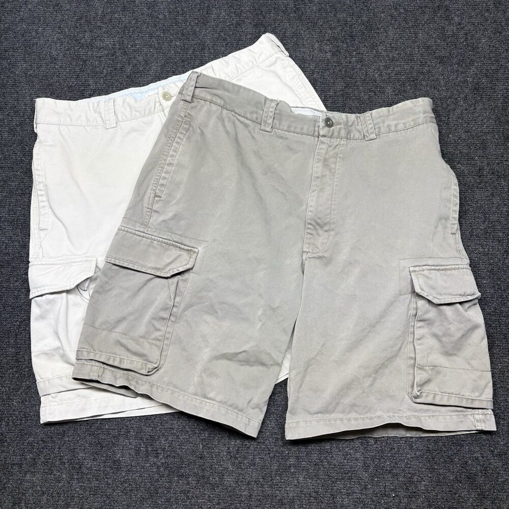 Lot 2 Mens Perry Ellis Cottons Cargo Shorts Size 36 Khaki Sage Green Vintage